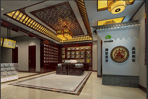 卓尼古朴典雅的中式茶叶店大堂设计效果图